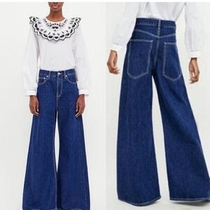 Zara Premium The Vintage HW Flare Jeans Sunset Blue Blogger Trinny London